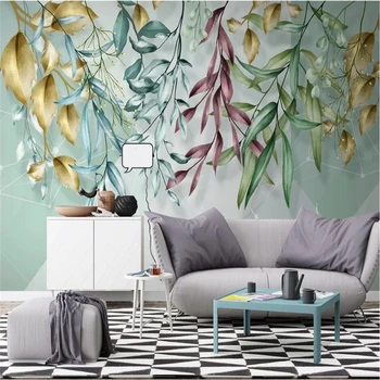 beibehang Custom 3d tapeet Põhjamaade troopiliste taimede käsitsi maalitud akvarell jätab geomeetrilised jooned taustal seina värvimine