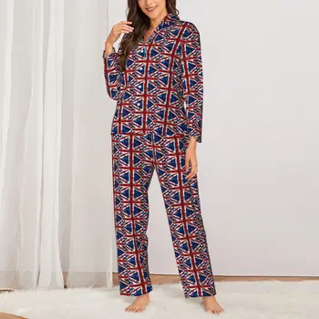 Briti Lipu Pajama Komplekti Sügisel UK Lipu 3D Soe Magamistuba Sleepwear Naised 2 Tükki Vintage Liiga Graafiline Nightwear Kingitus Idee