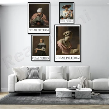 Cesar Pietersz - Trompe l'Oeil koos rind Veenuse, Tüdruk suur müts, Cesar van Everdingen kaunistus näituse plakat