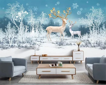 Custom home interior 3d tapeet tänapäeva väikesed värske unistus hirv metsas lume Kaasaegne taust seina 3d tapeet seinamaaling