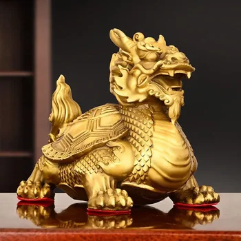 Fengshui Täis Vask Loomade Dragon Kilpkonn Ornament Kodu Elutoas Office Desktop Kaunistamiseks Skulptuure