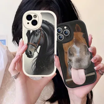 Hobune Loomade Telefoni Juhul Kõva Nahk iPhone 14 13 12 Mini 11 14 Pro Max Xs X-Xr 7 8 Plus Fundas