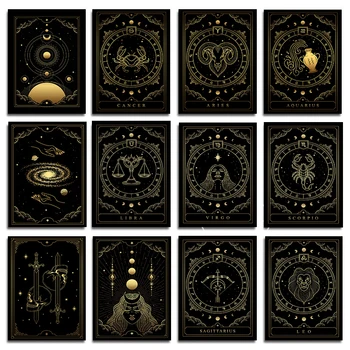 Horoskoop Sodiaak Tarot-Kaardi Plakatid Veevalaja Lõvi, Ambur, Kunst, Plakat, Lõuend Maali Prindi Seina Art Pilt Tuba Home Decor