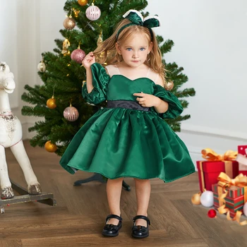 Jõulud Kleit Tüdrukute 1. Väikelapse Laps Beebi Poole Printsess Kleit Ametliku Riided Roheline Santa Uut Aastat Kostüüm Ristimine