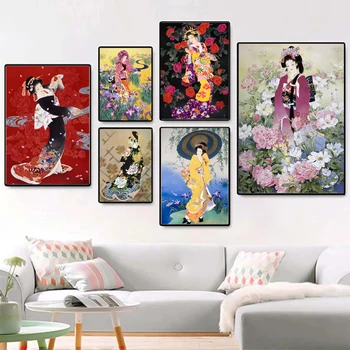 Kaasaegne Seina Decor Jaapan Jaapani Geisha Naine Lõuendile Maali Kunst Plakatid ja Pildid Art Pilt Pannoo jaoks elutuba Decor