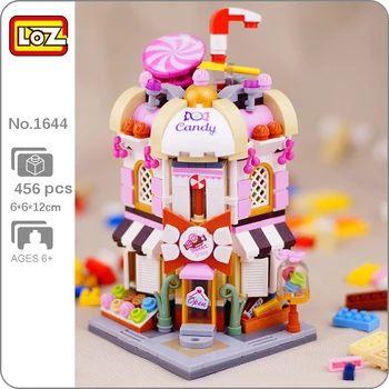 LOZ 1644 Linna Tänaval Lollipop Candy Magus (Suhkru pood Pood Arhitektuur DIY Mini Plokid, Tellised Hoone Mänguasi Lastele nr Box