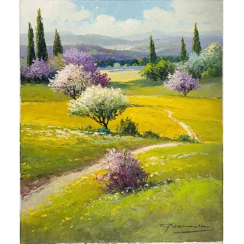 maastikud valdkondades in bloom,Käsitsi maalitud õlimaal lõuendil,Pastoraalne maastik dekoratiivsed värvimistööd, Seina art pilt