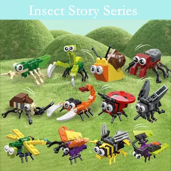 Mini Putukad Ehitusplokid Klassikalise Lepatriinu Tigu Dragonfly Liblikas Beetle Tellised Loomade Mänguasjad Haridus Lapsele