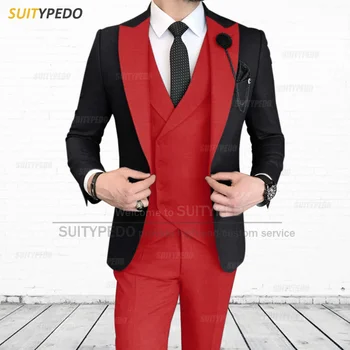 Mood Must Punane Ülikond Meeste Slim Fit Ametlikule Ballile Pulm Pintsak Vest Püksid 3 Tükki Casual Meeste Smoking Määrata Uue Kujunduse Jope