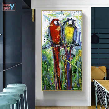 Paari Aarad Seina Art Lõuend Maali Loomade Plakatid Ja Pildid Papagoid HD Pilt Koridori Sissepääs Kaasaegse Kodu Decor