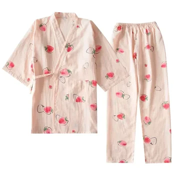 Pajama Siserõivad Pijama Rasedus-ja Naiste Marli Riided Set Double-layer Pidžaama Sleepwear Kodu Puuvill Suvel Trükkimine