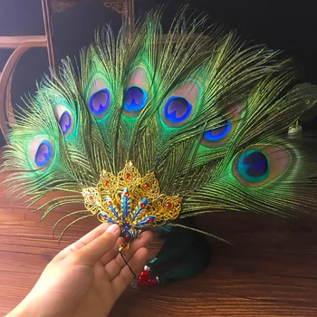 Peacock Feather Fänn Hiina Tants Fänn Kodu Kaunistamiseks Hanfu Vana Kostüüm Shooting Rekvisiidid Tarvikud Looduslik Materjal Kingitus