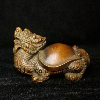 Pikkus 7 CM Vana Hiina pukspuu Käsitsi nikerdatud Dragon Kilpkonn Joonis kuju laua Kaunistamiseks Netsuke Kingitus Kogumine