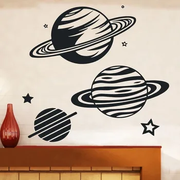 Planeetide Seina Decal Planetaarium Tähed Saturni Rõngad Universumi Art Vinyl Akna Kleebis Lapsed Poisi Magamistoast Lastetoa Sisustus Decor M001