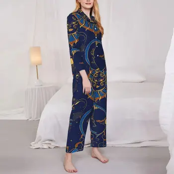 Päike Ja Kuu Pidžaama Naiste Astroloogia Kunsti Elegantne Kodus Nightwear Sügisel 2 Töö Esteetiline Mõõdus Disain Kodu Ülikond