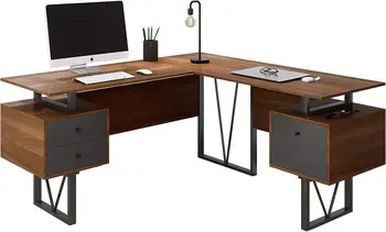 Pöörduv Kaasaegne Mitmekülgne L Kujuline Kummutid ja Faili Kapis Home Office Desk, 59