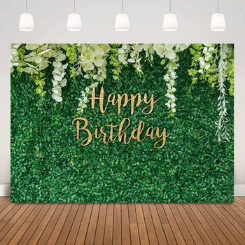 Roheline Muru Seina Sünnipäevaks Taustaks Lapsed Täiskasvanud Sünnipäev Tausta, Kaunistused Valged Lilled, Pulmad Fotoateljee