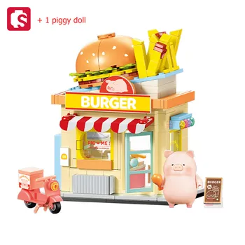 SEMBO 444pcs Burger Shop ehitusplokid Loominguline KES Linna Streetscape Mudel Tellised Kaunistused Puhkus Kingitus Lastele, Mänguasjad Tüdrukutele