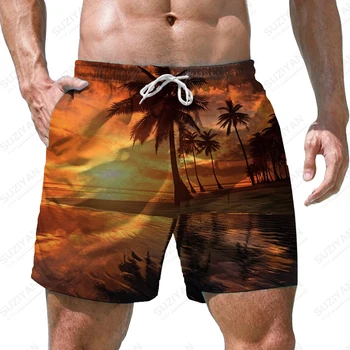 Suvel uued meeste lühikesed püksid kookospähkli puu päikeseloojangut 3D trükitud meeste lühikesed püksid puhkust stiilis meeste lühikesed püksid trendikad vabaaja meeste lühikesed püksid