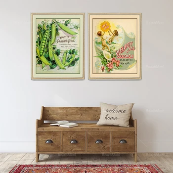Talumaja Seina Art, Maamees Antiik Reklaami, Vintage Botaanika Prindib alates 1800, Herne Kaunad, Komplekt 2 Giclée Pildid, Või