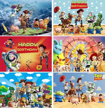 Toy Story Teema Fotograafia Tausta Vastsündinud Poiste Sünnipäeva Custom Foto Taust Photocall Prop Teenetemärgi Banner
