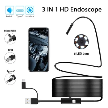 Tööstus Endoscope Kaamera 7mm Veekindel IP67 Kontrolli Borescope 6LED Reguleeritav Android Telefonid Kanalisatsiooni Auto PC USB Type-C