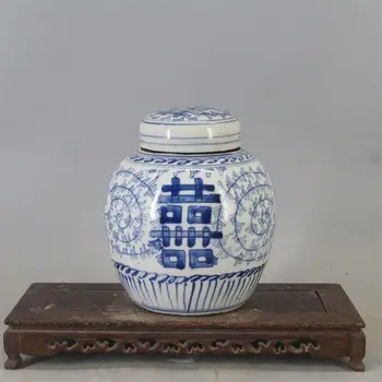 Vana Hiina Qing Dünastia Sinine ja Valge Portselan 6.7 Tolline Käsitsi Maalitud Purgist Poti Dekoratiivse Ekraan Laekuva Kingitus